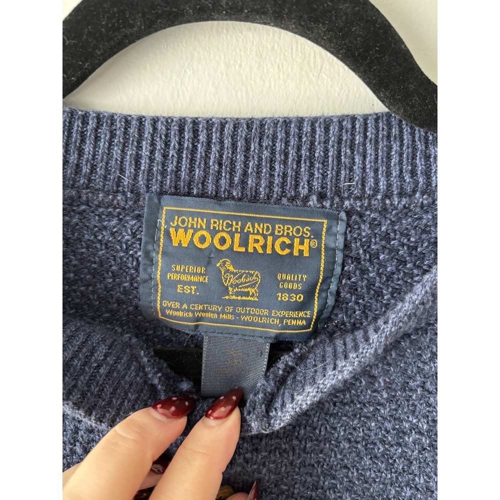 Vintage 90'S WOOLRICH Henley Cotton Knit Navy Sweater Made in USA Men's Size XXL - Picture 5 of 8